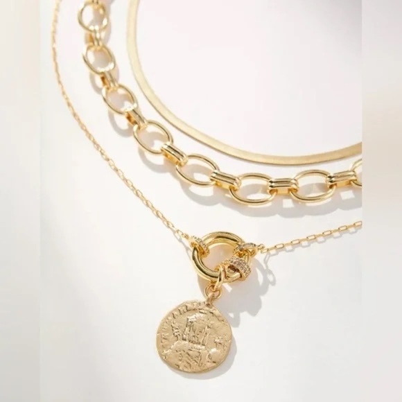 NWT  Anthropologie Gold Camp Icon Beaded Necklaces, Set of 3 - Picture 2 of 2